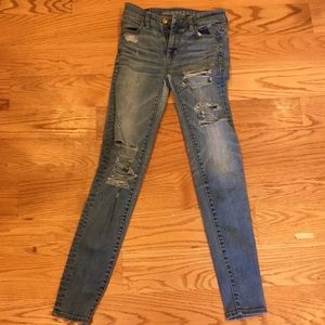 Blue skinny AEO distressed jeans